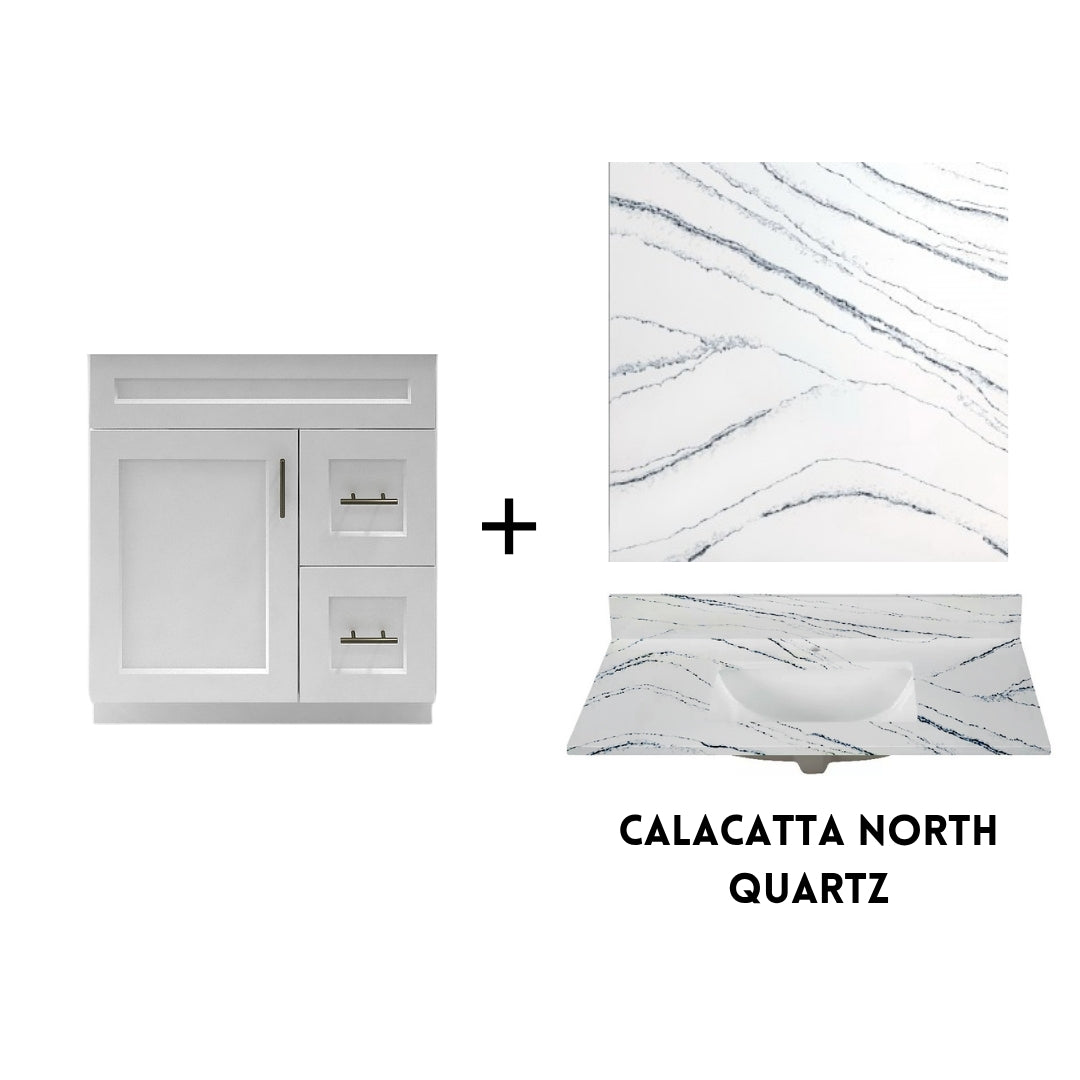 RTA White Shaker 30" Freestanding Bathroom Vanity Combo Base with Optional Quartz or Ceramic Countertop