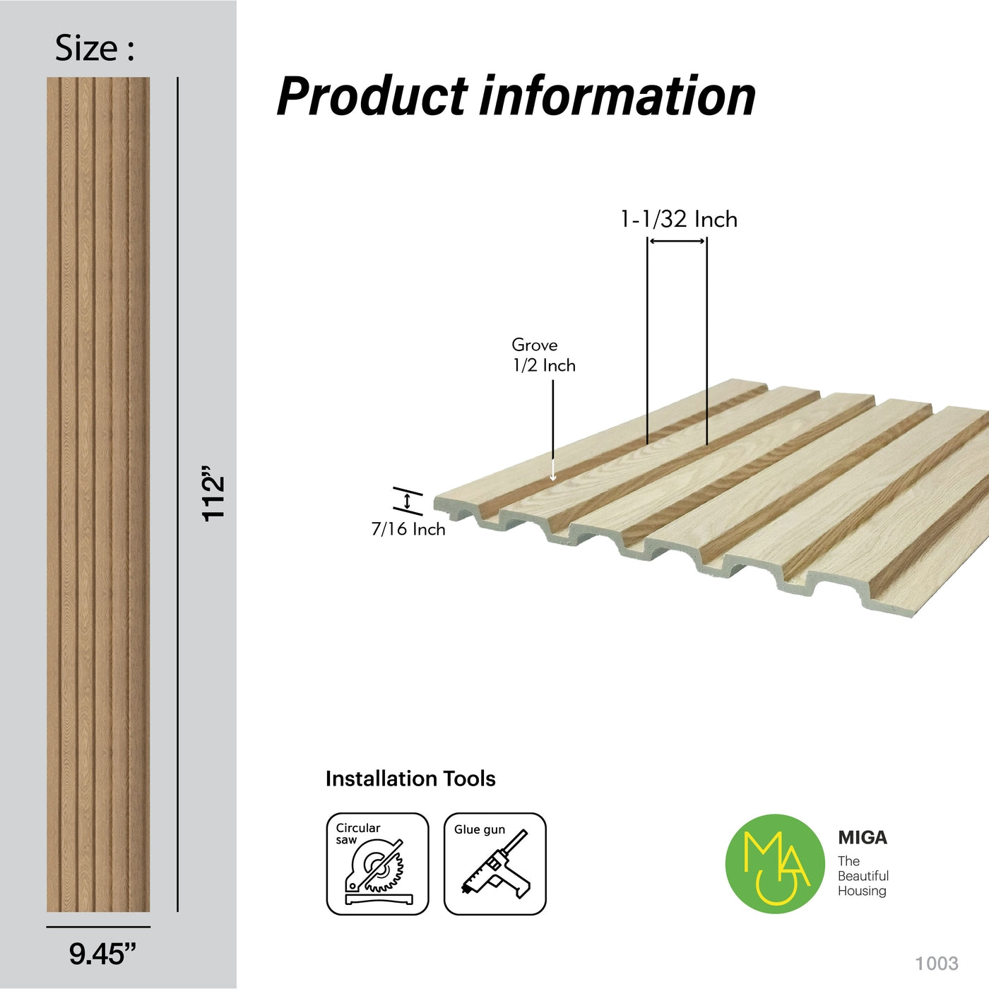 White Oak Large Slatted Polypropylene Interior Decorative Wall Panel