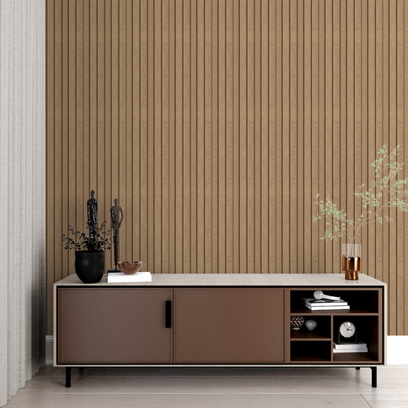 White Oak Large Slatted Polypropylene Interior Decorative Wall Panel