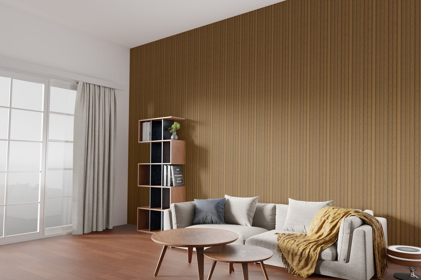 Golden Oak Large Slatted Polypropylene Interior Decorative Wall Panel