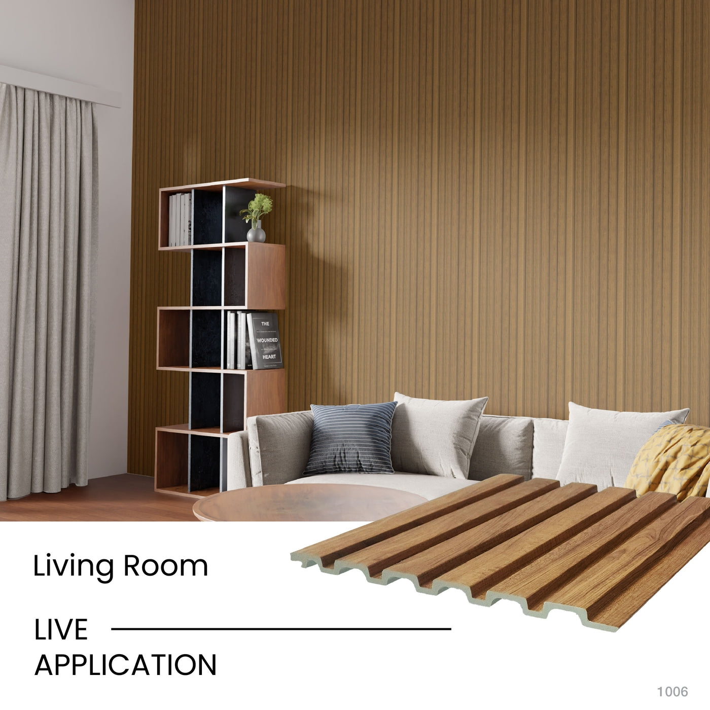 Golden Oak Large Slatted Polypropylene Interior Decorative Wall Panel
