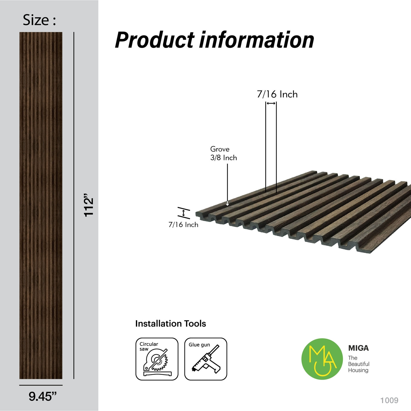 Dark Oak Medium Slatted Polypropylene Interior Decorative Wall Panel