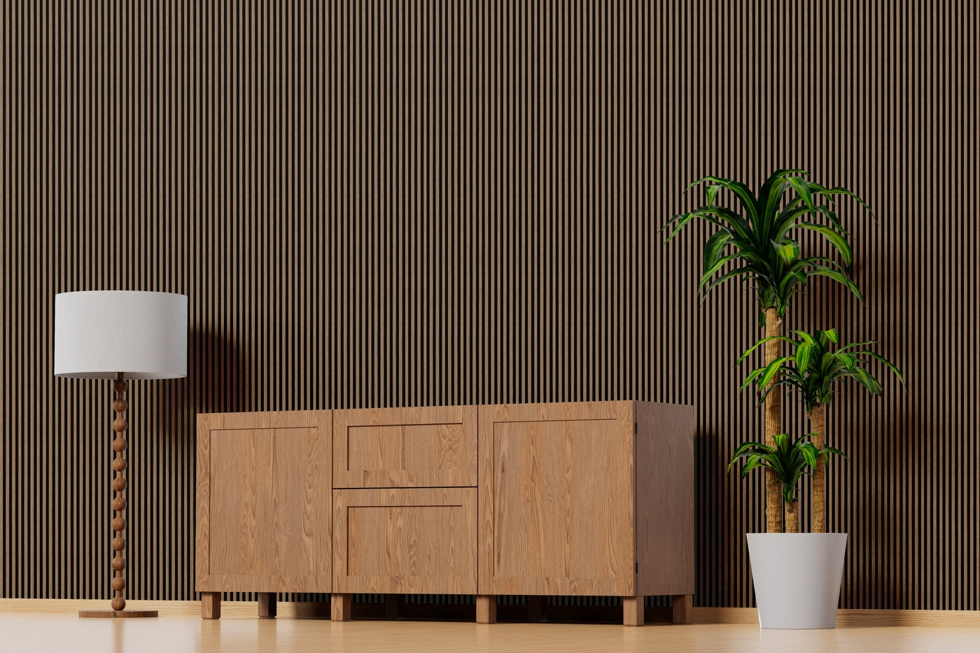 Light Oak Two-Tone Medium Slatted Polypropylene Interior Decorative Wall Panel