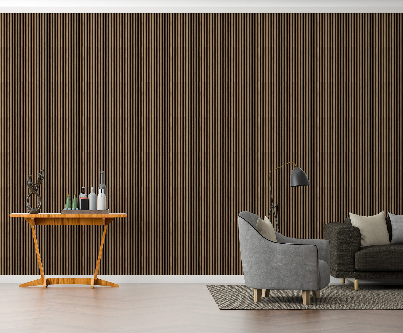 Yellow Oak Two-Tone Medium Slatted Polypropylene Interior Decorative Wall Panel