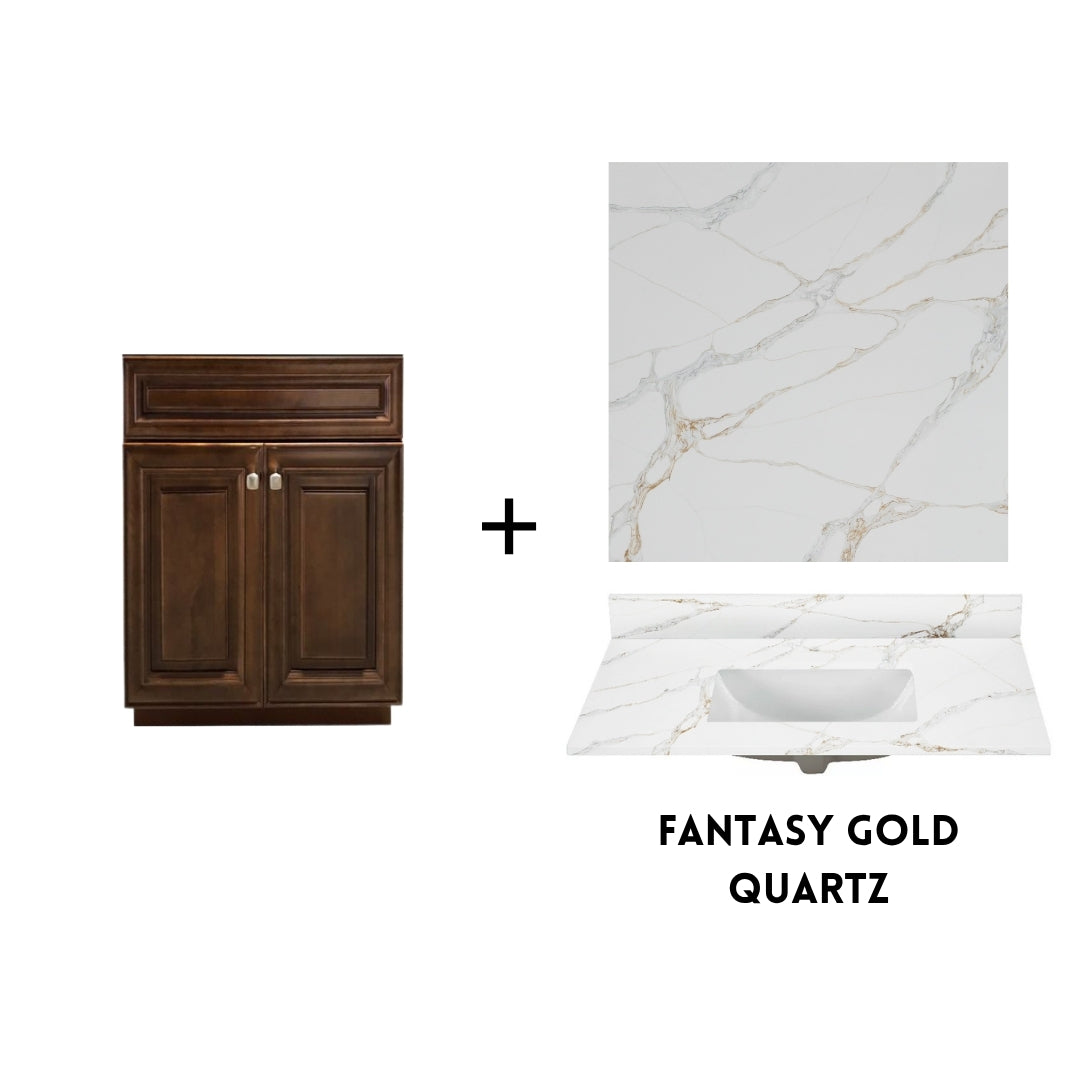 RTA Maple Walnut Raised Panel 24" Freestanding Bathroom Vanity Sink Base with Optional Quartz or Ceramic Countertop