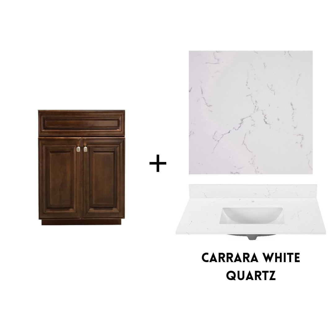 RTA Maple Walnut Raised Panel 24" Freestanding Bathroom Vanity Sink Base with Optional Quartz or Ceramic Countertop