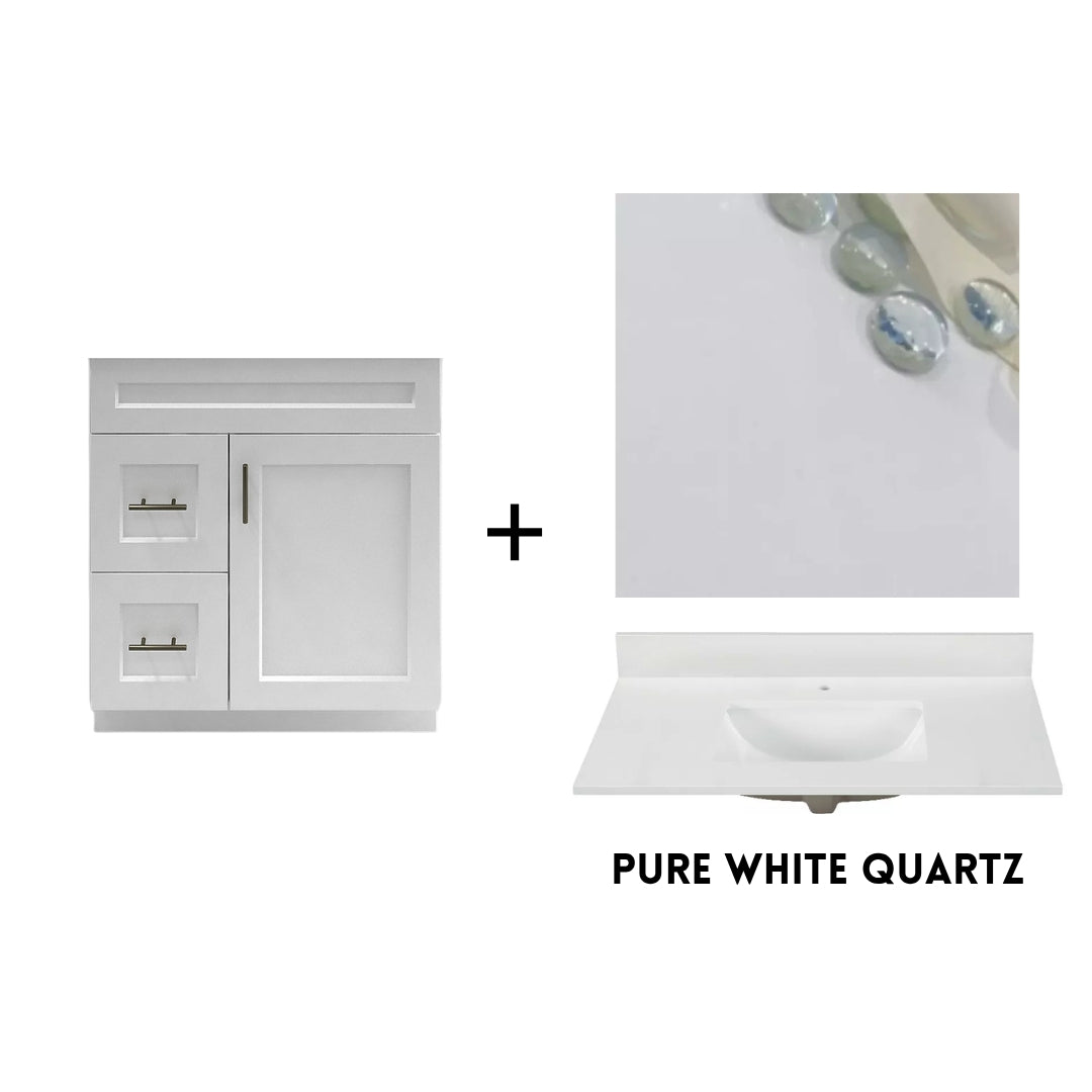 RTA White Shaker 30" Freestanding Bathroom Vanity Combo Base with Optional Quartz or Ceramic Countertop