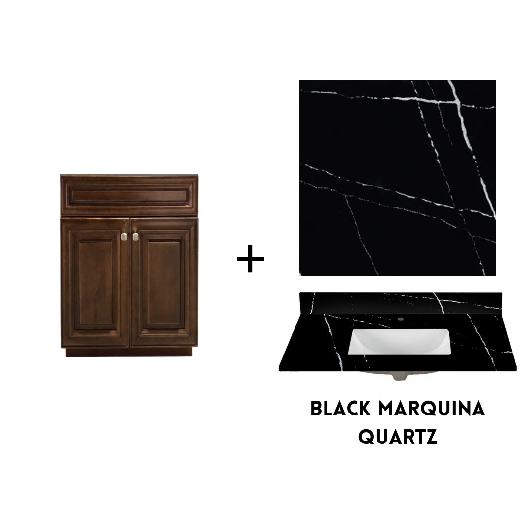 RTA Maple Walnut Raised Panel 24" Freestanding Bathroom Vanity Sink Base with Optional Quartz or Ceramic Countertop