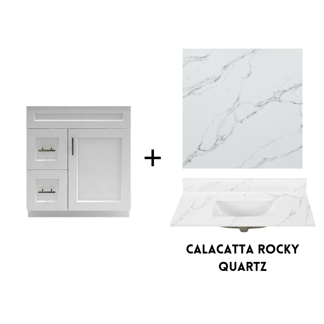 RTA White Shaker 30" Freestanding Bathroom Vanity Combo Base with Optional Quartz or Ceramic Countertop