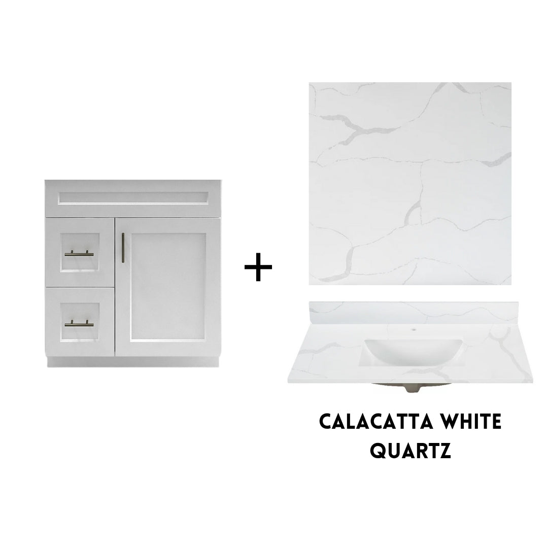 RTA White Shaker 30" Freestanding Bathroom Vanity Combo Base with Optional Quartz or Ceramic Countertop