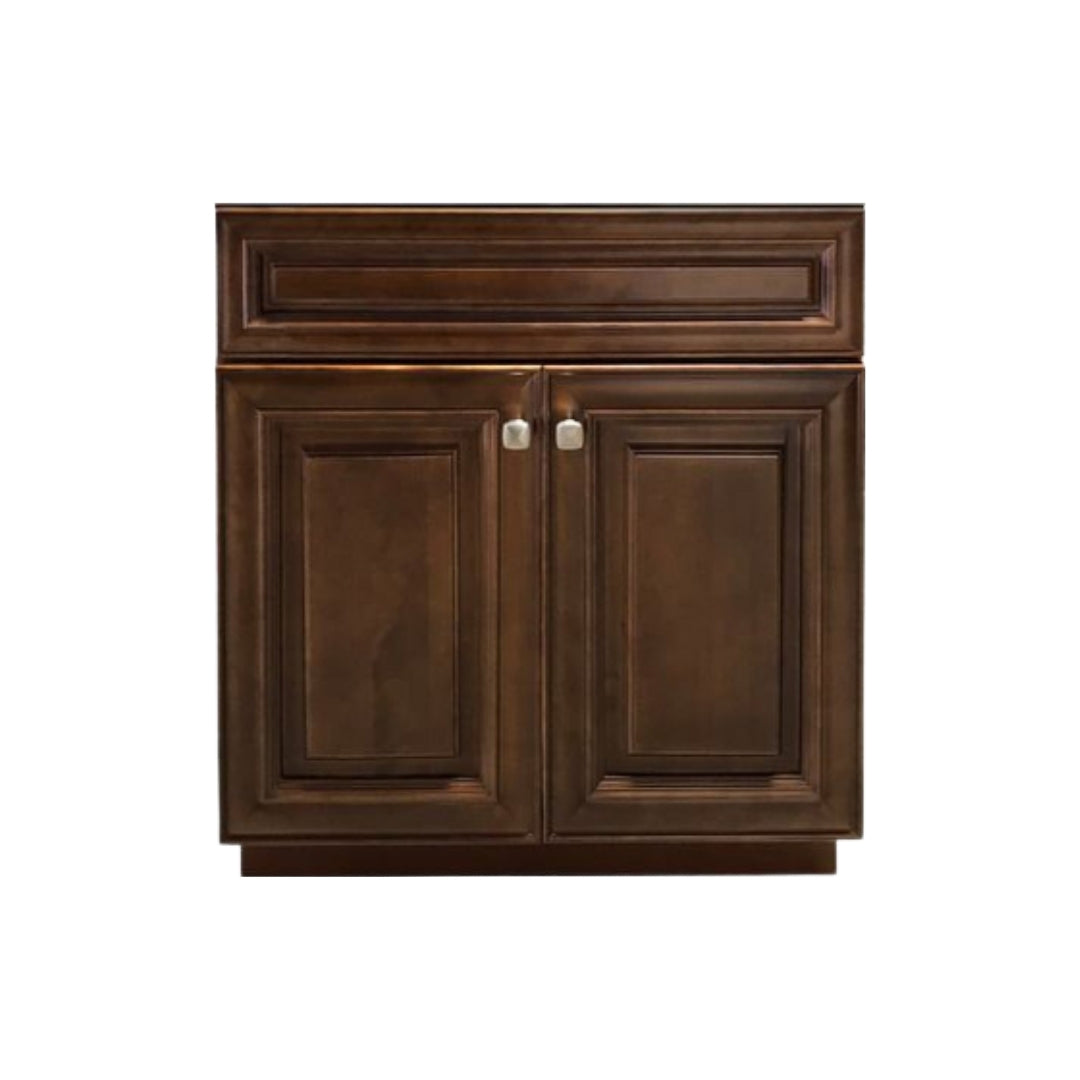 RTA Maple Walnut Raised Panel 30" Freestanding Bathroom Vanity Sink Base with Optional Quartz or Ceramic Countertop