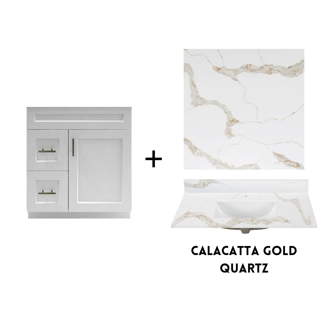 RTA White Shaker 30" Freestanding Bathroom Vanity Combo Base with Optional Quartz or Ceramic Countertop