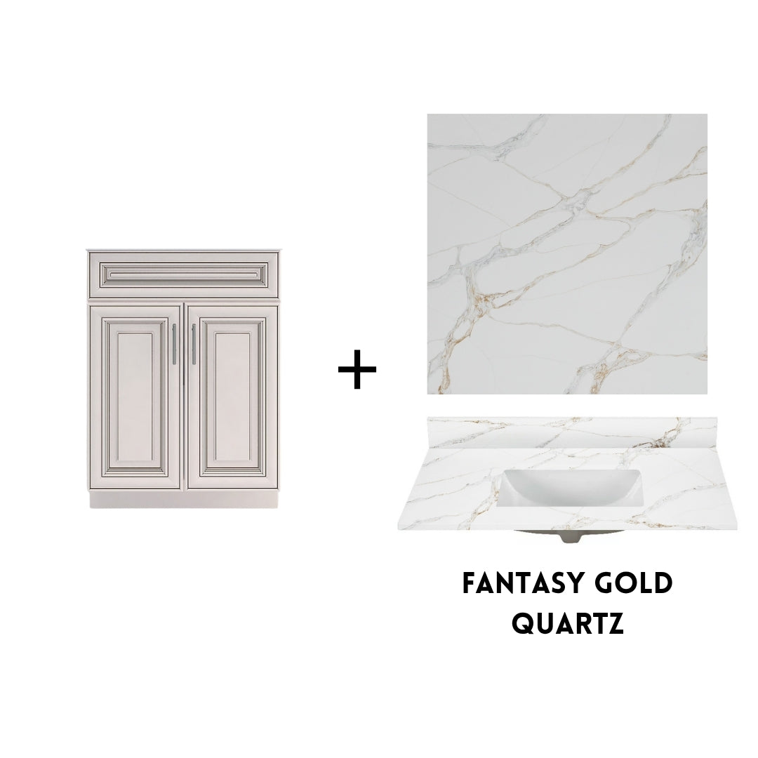 RTA Antique White Raised Panel 24" Freestanding Bathroom Vanity Sink Base with Optional Quartz or Ceramic Countertop