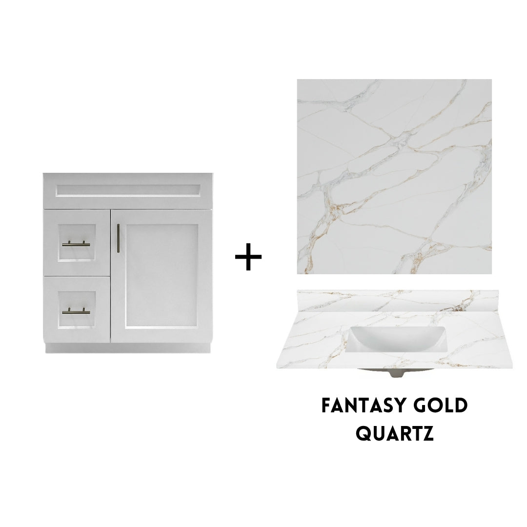 RTA White Shaker 30" Freestanding Bathroom Vanity Combo Base with Optional Quartz or Ceramic Countertop
