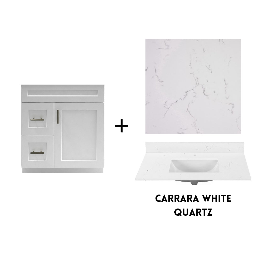 RTA White Shaker 30" Freestanding Bathroom Vanity Combo Base with Optional Quartz or Ceramic Countertop