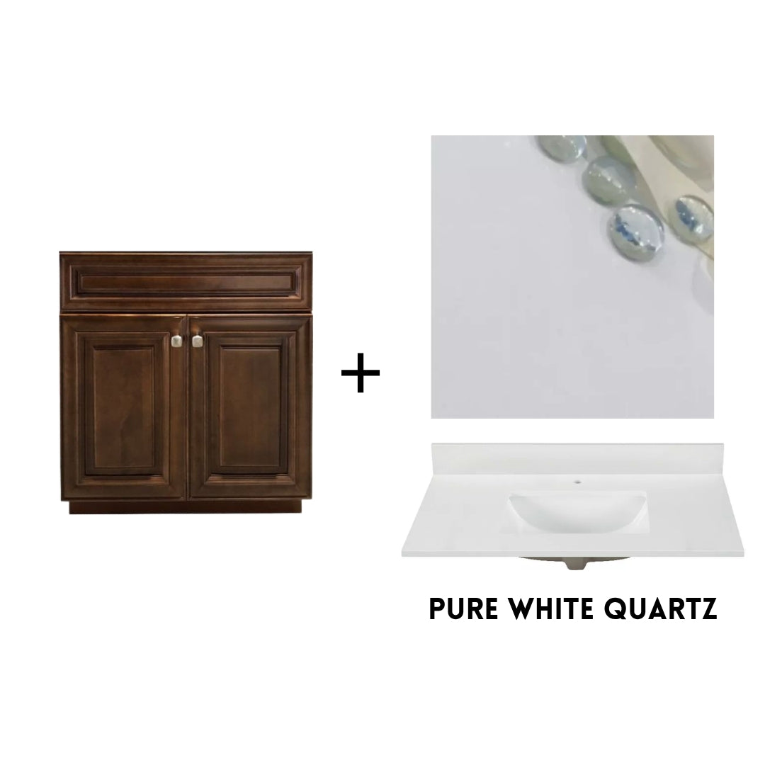 RTA Maple Walnut Raised Panel 30" Freestanding Bathroom Vanity Sink Base with Optional Quartz or Ceramic Countertop