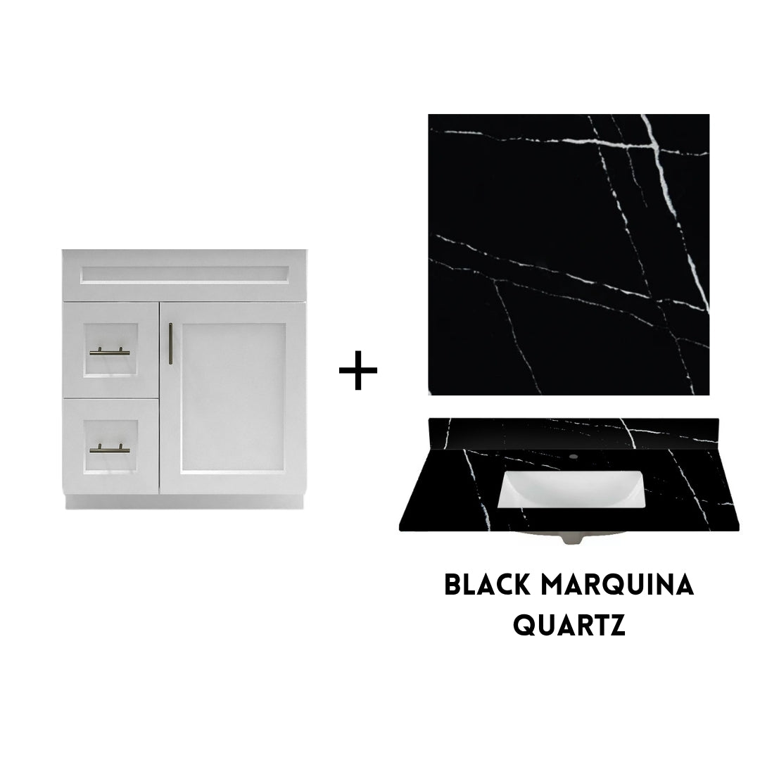 RTA White Shaker 30" Freestanding Bathroom Vanity Combo Base with Optional Quartz or Ceramic Countertop