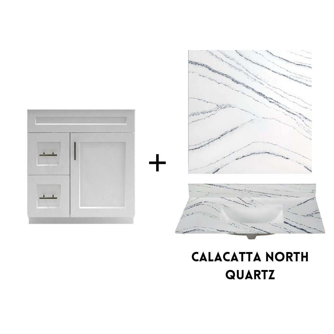 RTA White Shaker 30" Freestanding Bathroom Vanity Combo Base with Optional Quartz or Ceramic Countertop