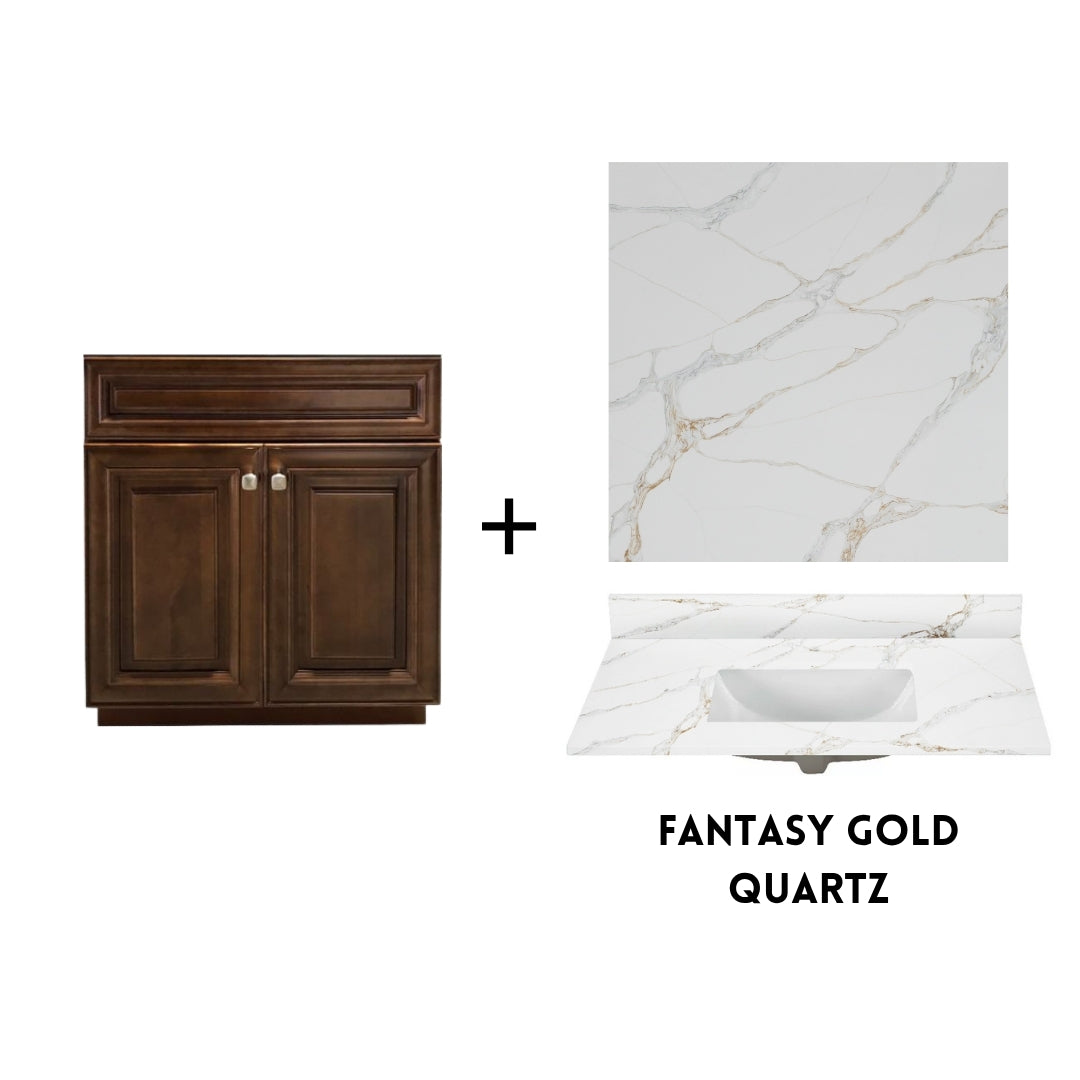 RTA Maple Walnut Raised Panel 30" Freestanding Bathroom Vanity Sink Base with Optional Quartz or Ceramic Countertop