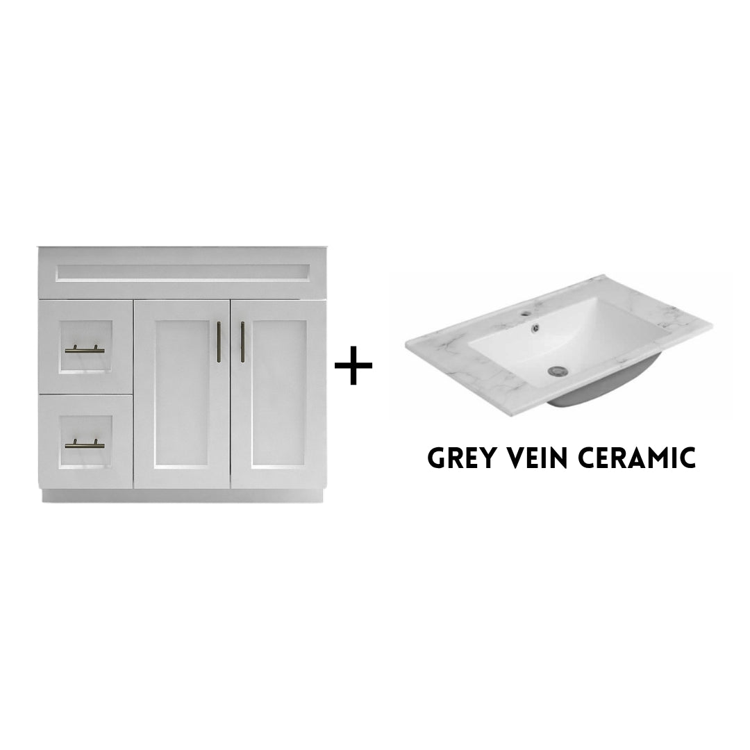 RTA White Shaker 36" Freestanding Bathroom Vanity Combo Base with Optional Quartz or Ceramic Countertop