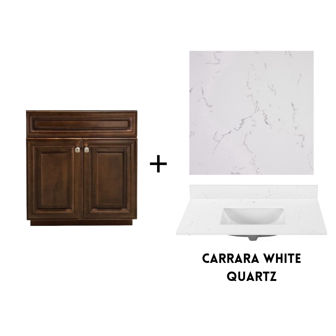 RTA Maple Walnut Raised Panel 30" Freestanding Bathroom Vanity Sink Base with Optional Quartz or Ceramic Countertop