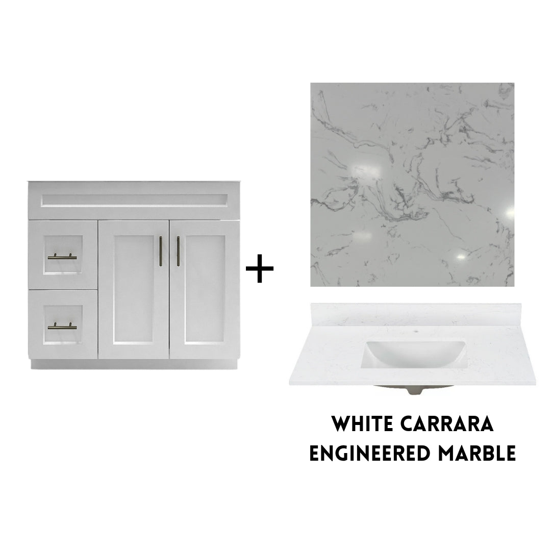 RTA White Shaker 36" Freestanding Bathroom Vanity Combo Base with Optional Quartz or Ceramic Countertop