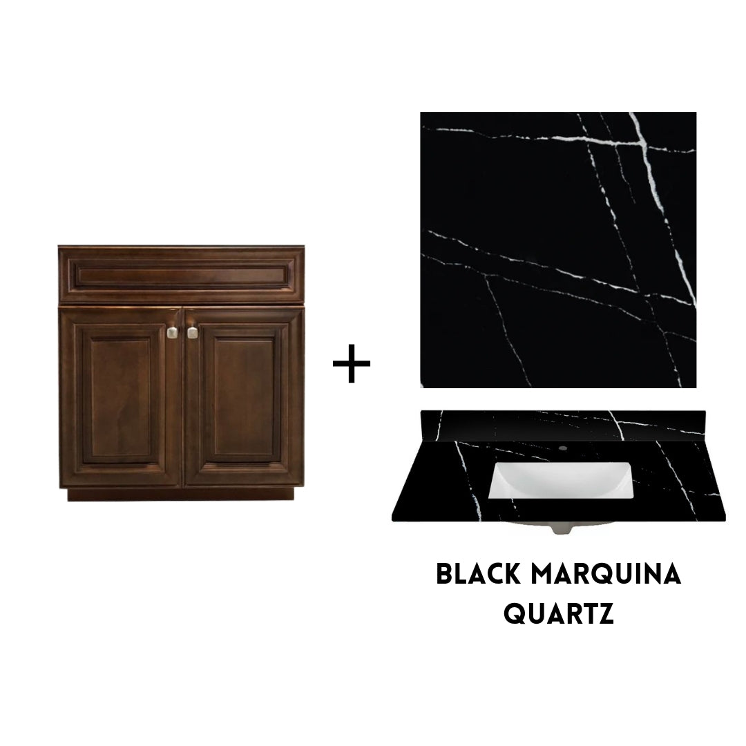 RTA Maple Walnut Raised Panel 30" Freestanding Bathroom Vanity Sink Base with Optional Quartz or Ceramic Countertop