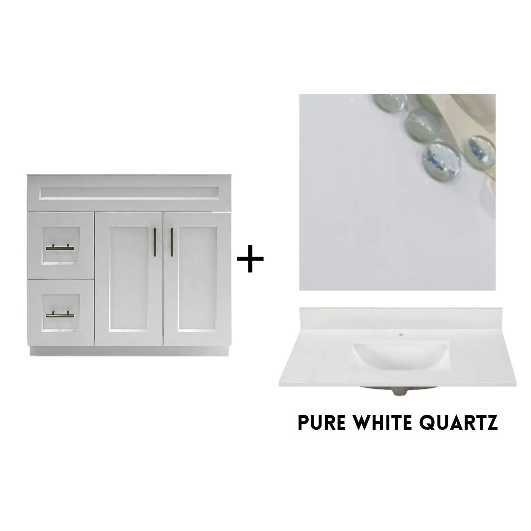RTA White Shaker 36" Freestanding Bathroom Vanity Combo Base with Optional Quartz or Ceramic Countertop