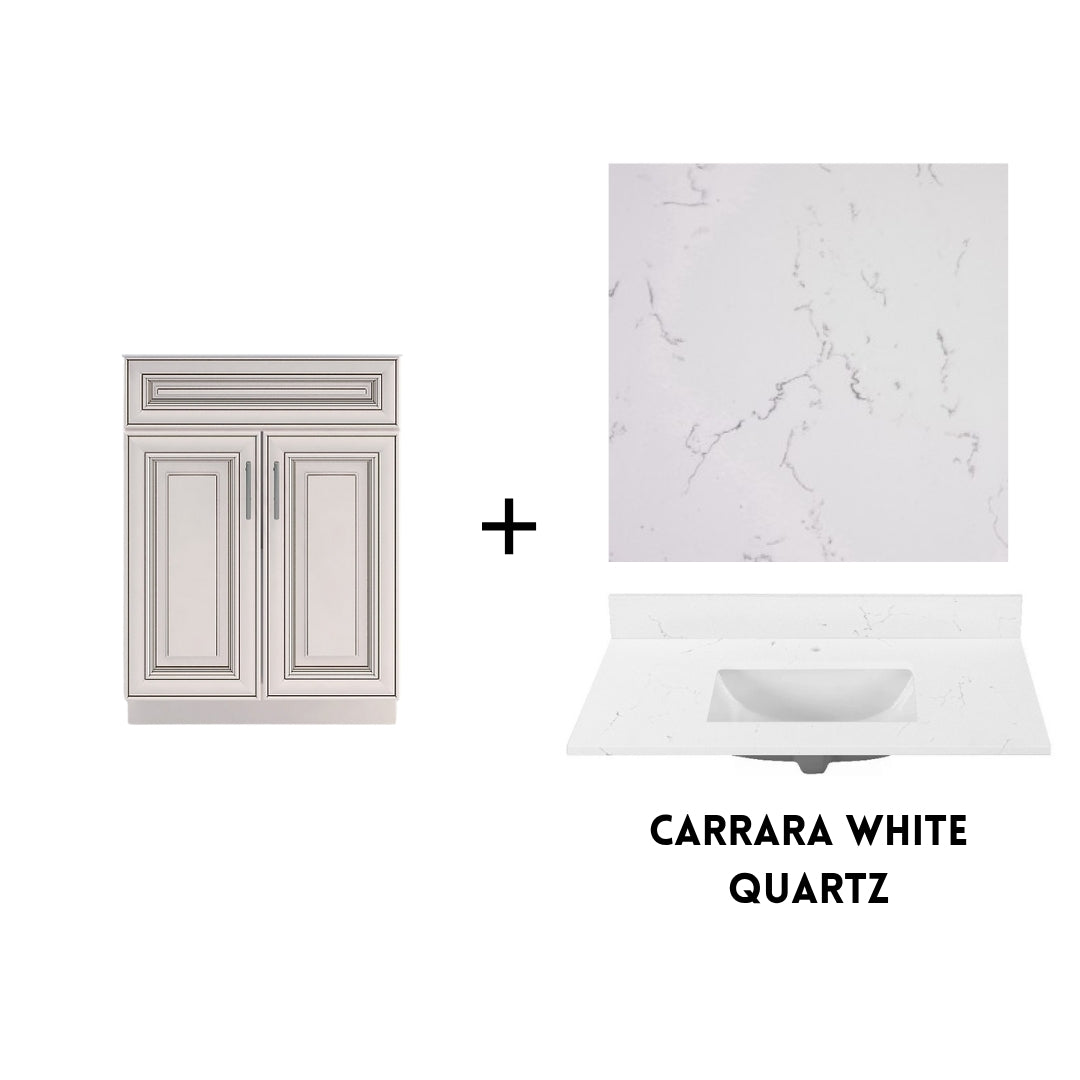 RTA Antique White Raised Panel 24" Freestanding Bathroom Vanity Sink Base with Optional Quartz or Ceramic Countertop