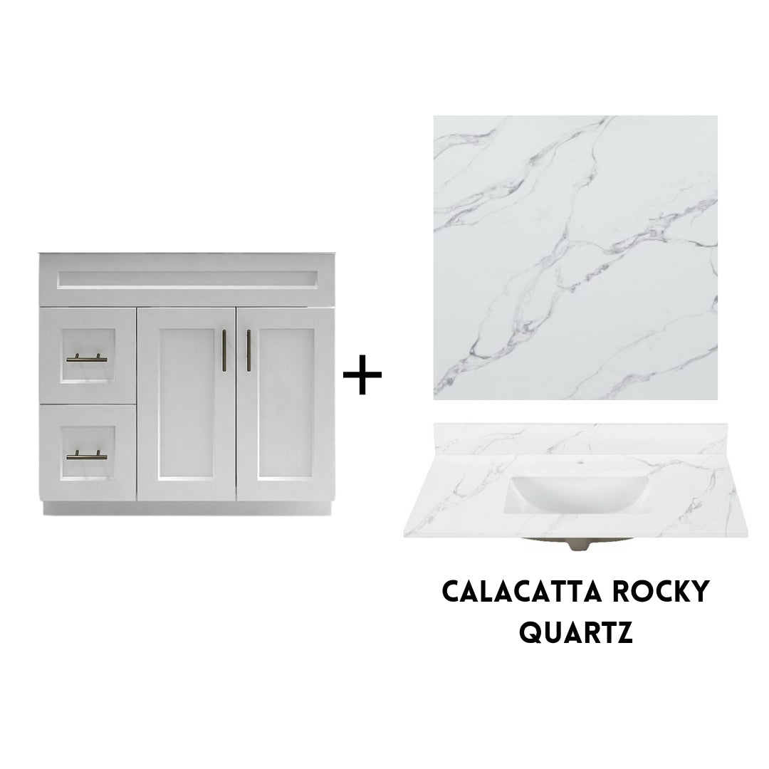 RTA White Shaker 36" Freestanding Bathroom Vanity Combo Base with Optional Quartz or Ceramic Countertop