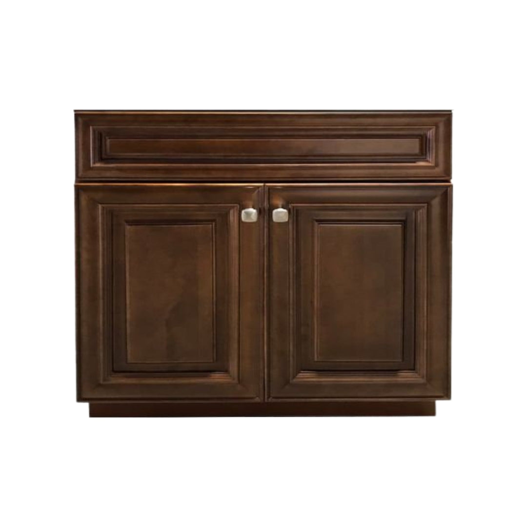 RTA Maple Walnut Raised Panel 36" Freestanding Bathroom Vanity Sink Base with Optional Quartz or Ceramic Countertop