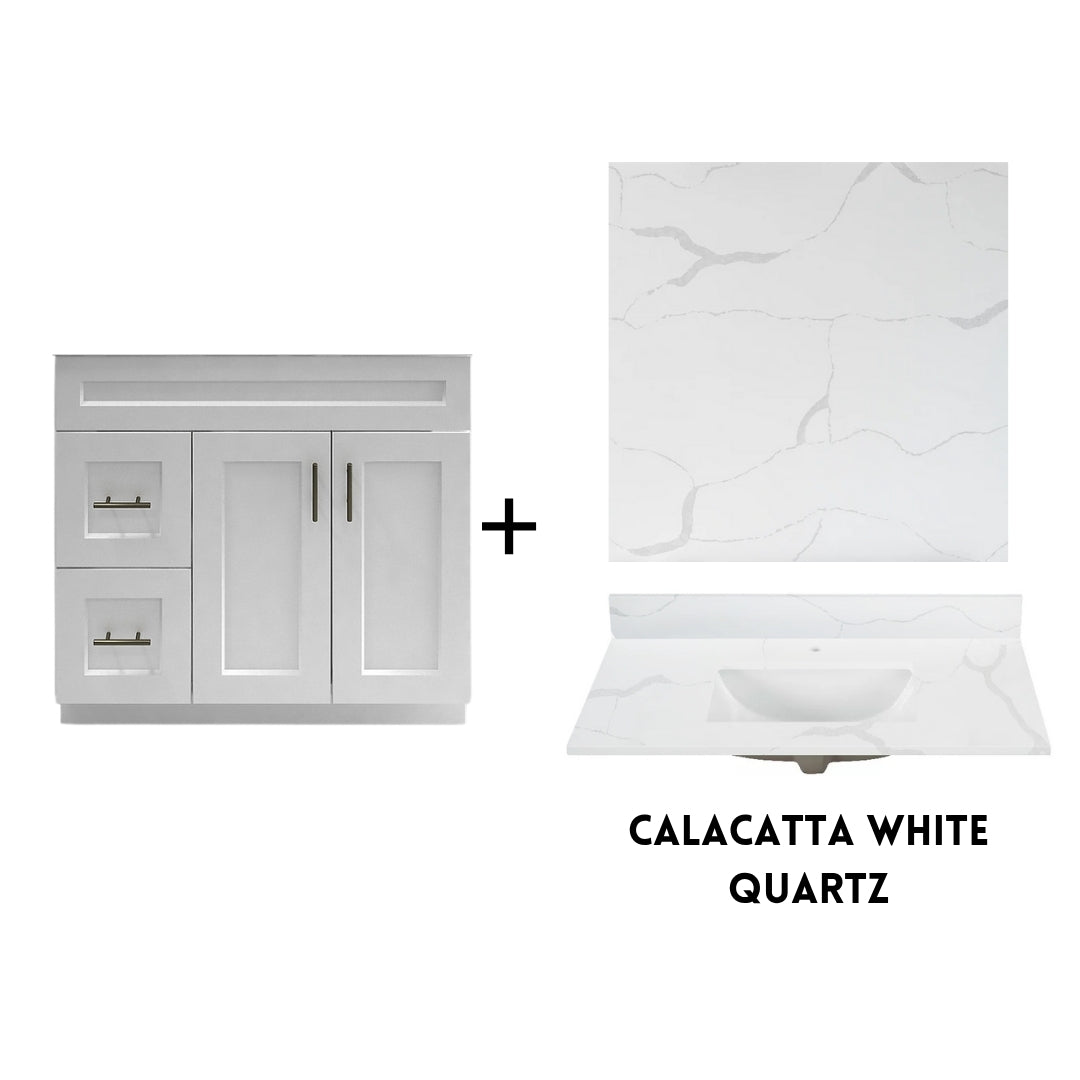 RTA White Shaker 36" Freestanding Bathroom Vanity Combo Base with Optional Quartz or Ceramic Countertop