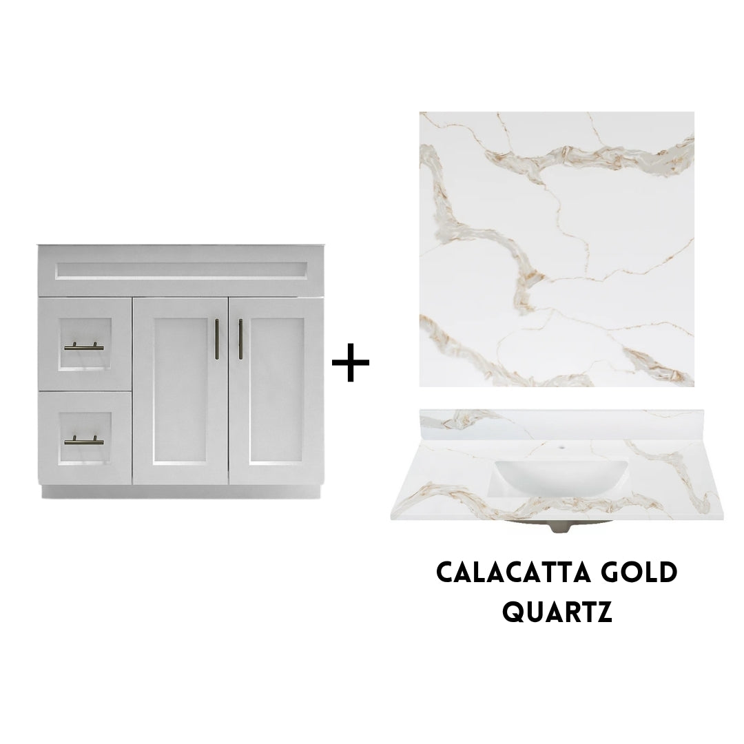 RTA White Shaker 36" Freestanding Bathroom Vanity Combo Base with Optional Quartz or Ceramic Countertop