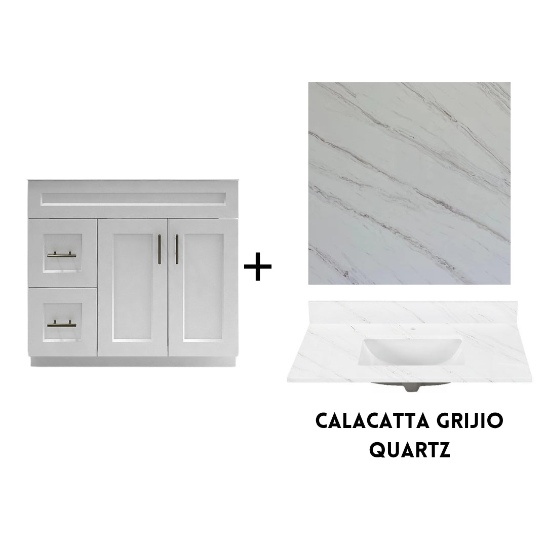 RTA White Shaker 36" Freestanding Bathroom Vanity Combo Base with Optional Quartz or Ceramic Countertop