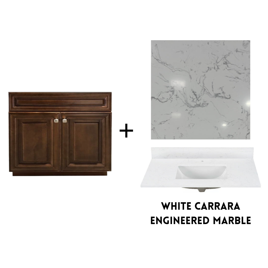 RTA Maple Walnut Raised Panel 36" Freestanding Bathroom Vanity Sink Base with Optional Quartz or Ceramic Countertop