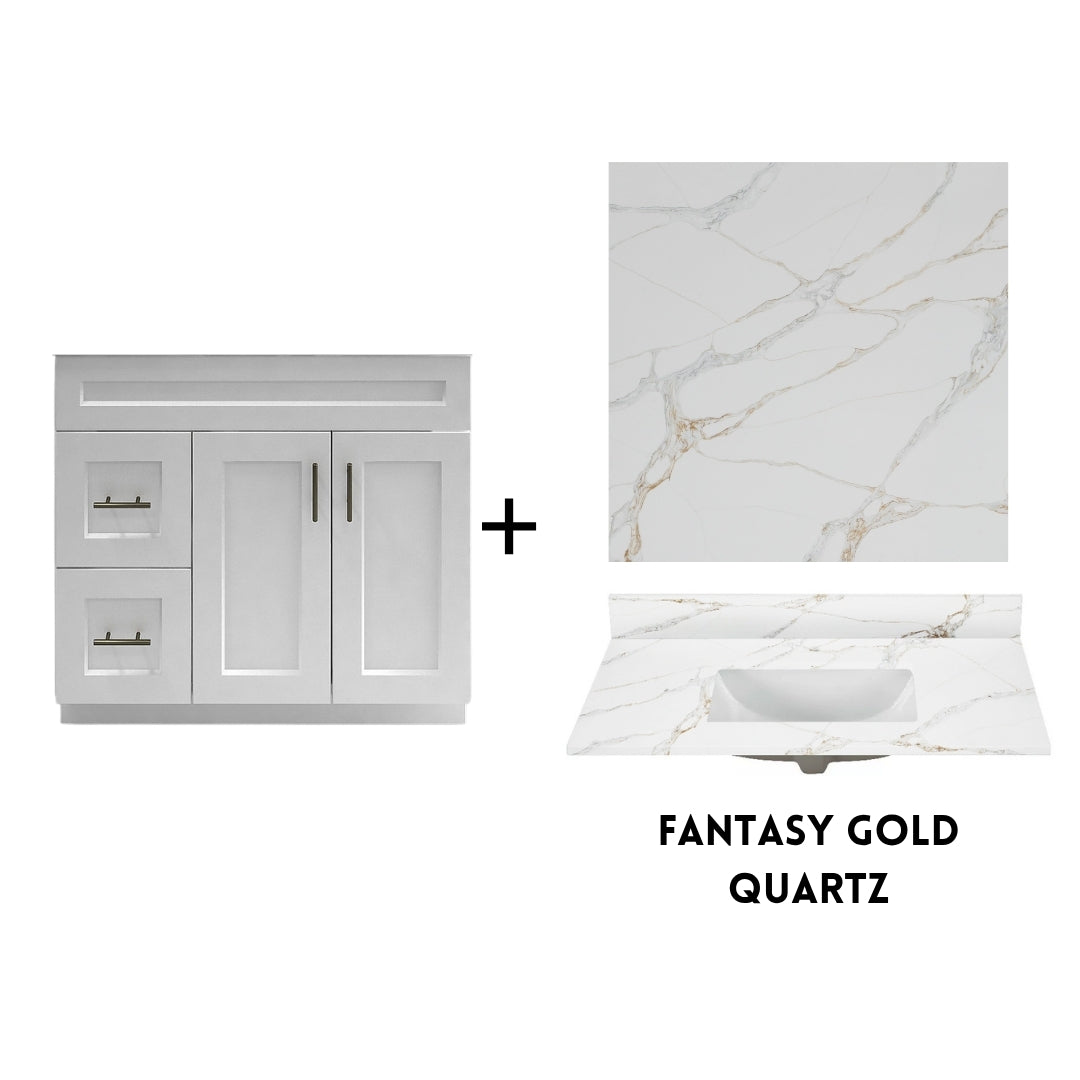 RTA White Shaker 36" Freestanding Bathroom Vanity Combo Base with Optional Quartz or Ceramic Countertop