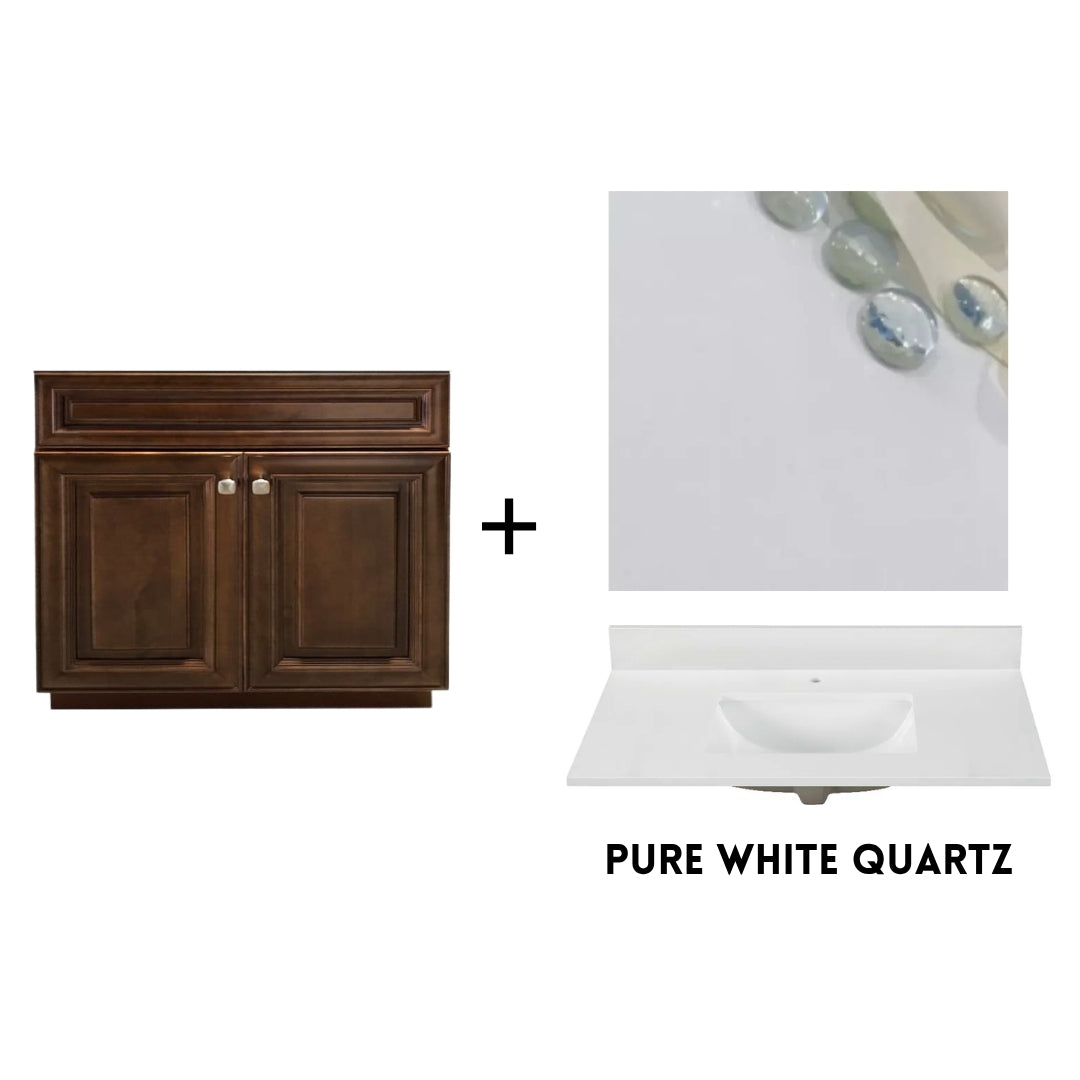 RTA Maple Walnut Raised Panel 36" Freestanding Bathroom Vanity Sink Base with Optional Quartz or Ceramic Countertop