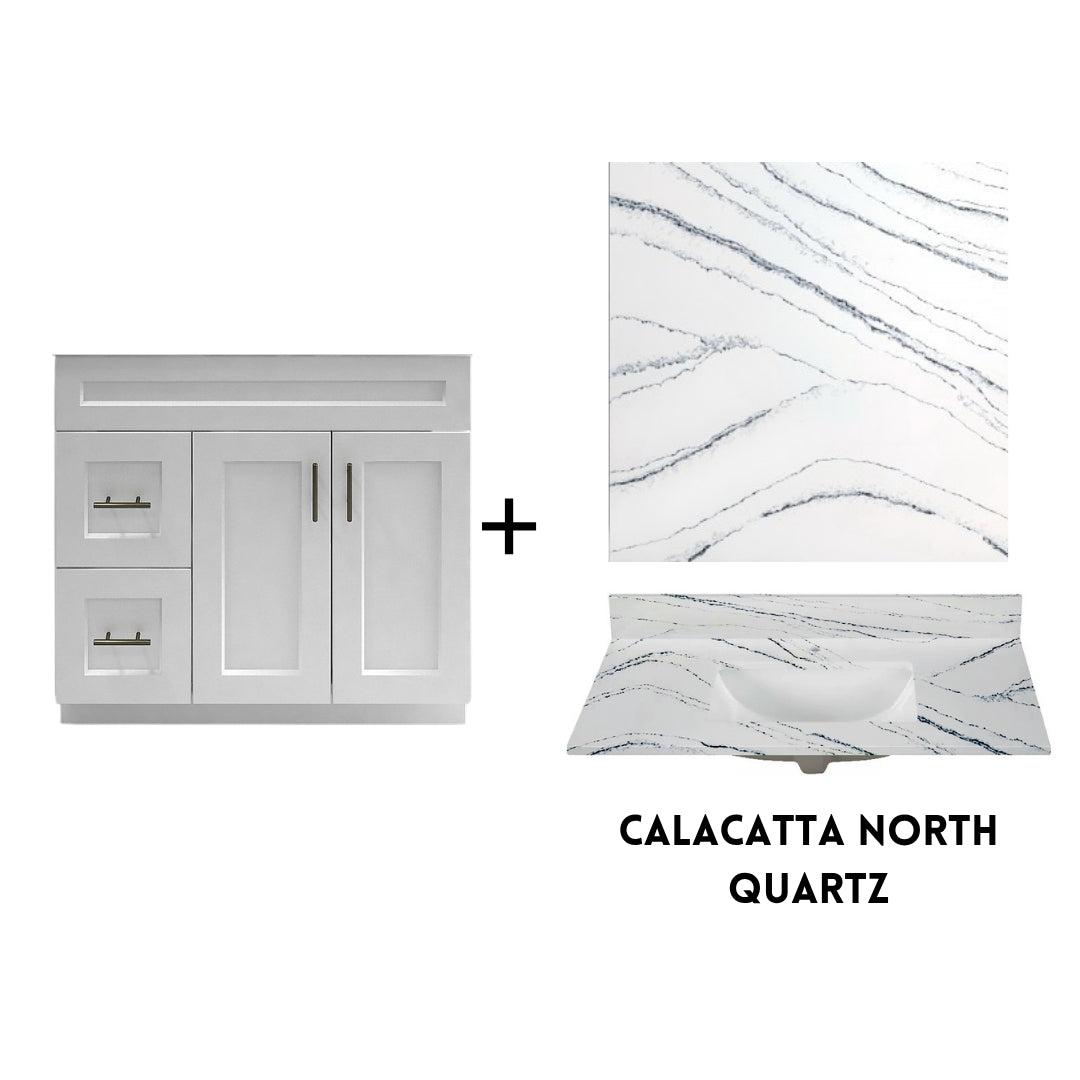 RTA White Shaker 36" Freestanding Bathroom Vanity Combo Base with Optional Quartz or Ceramic Countertop