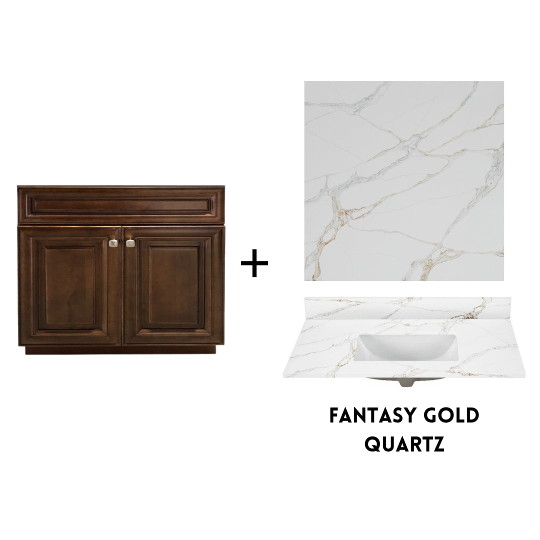 RTA Maple Walnut Raised Panel 36" Freestanding Bathroom Vanity Sink Base with Optional Quartz or Ceramic Countertop