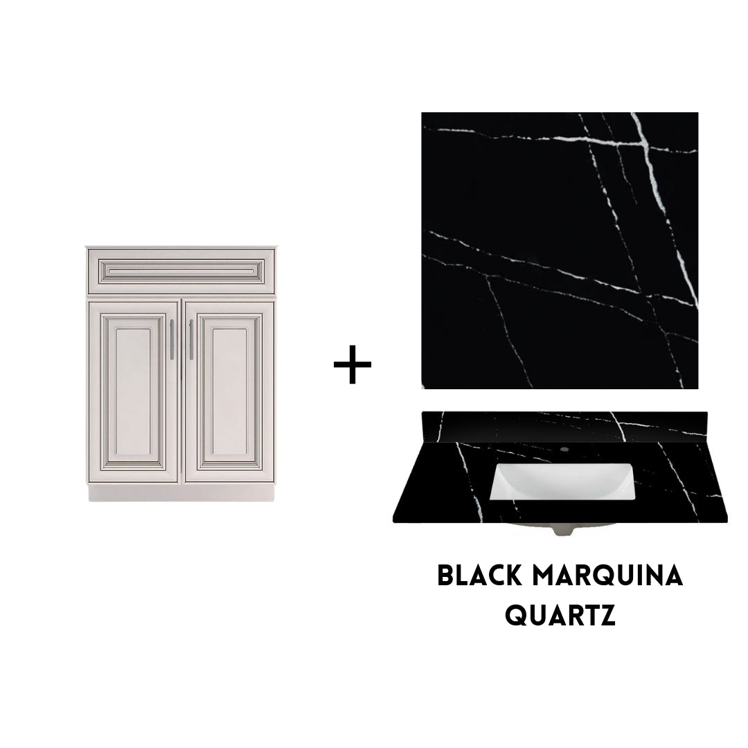 RTA Antique White Raised Panel 24" Freestanding Bathroom Vanity Sink Base with Optional Quartz or Ceramic Countertop