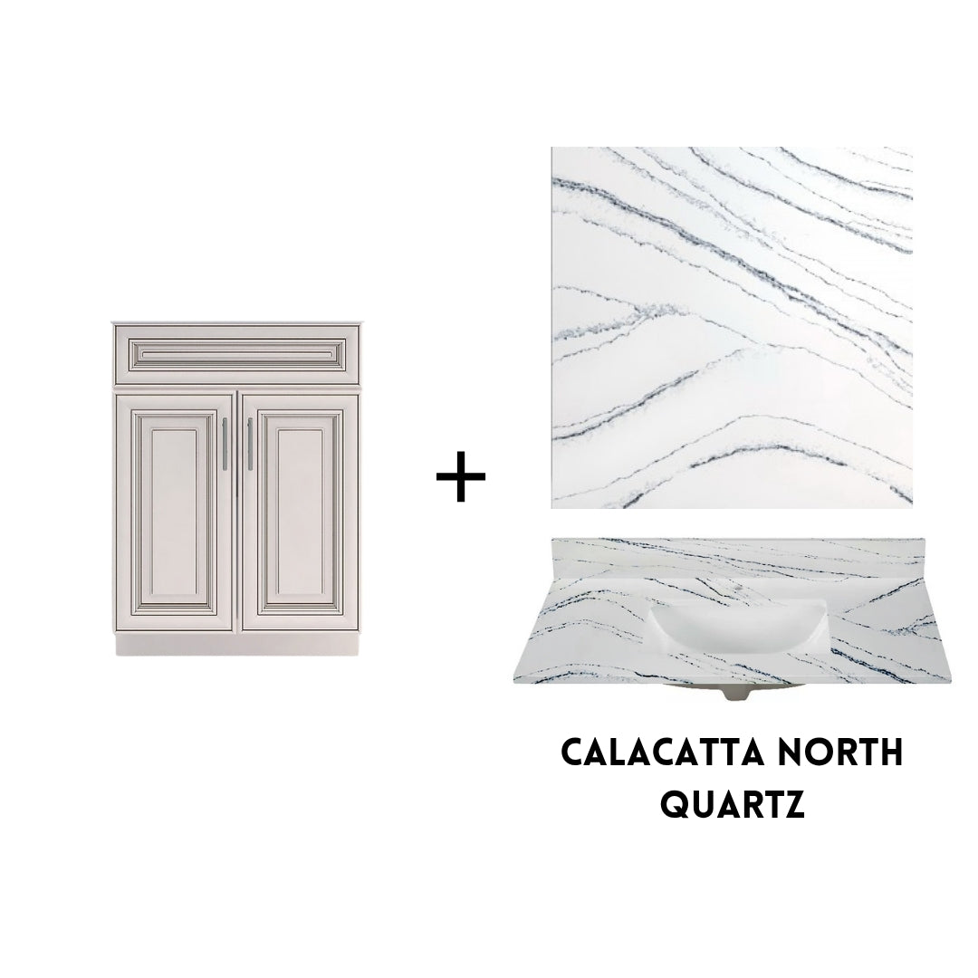 RTA Antique White Raised Panel 24" Freestanding Bathroom Vanity Sink Base with Optional Quartz or Ceramic Countertop