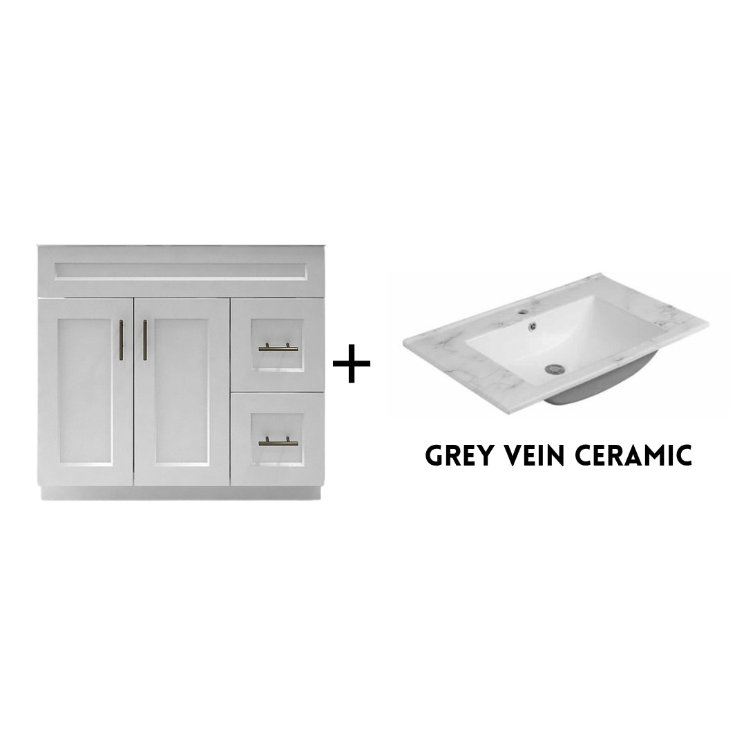 RTA White Shaker 36" Freestanding Bathroom Vanity Combo Base with Optional Quartz or Ceramic Countertop