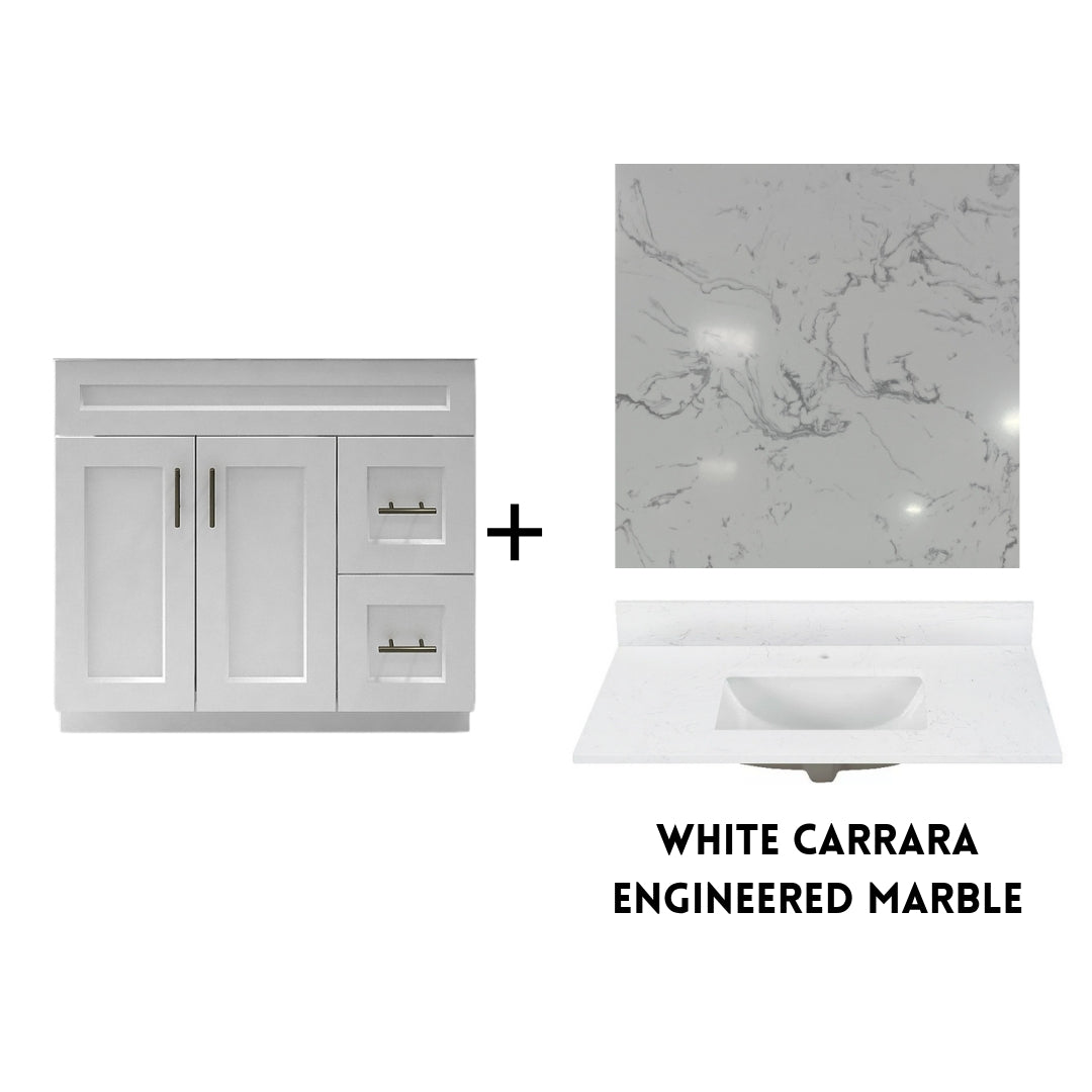 RTA White Shaker 36" Freestanding Bathroom Vanity Combo Base with Optional Quartz or Ceramic Countertop