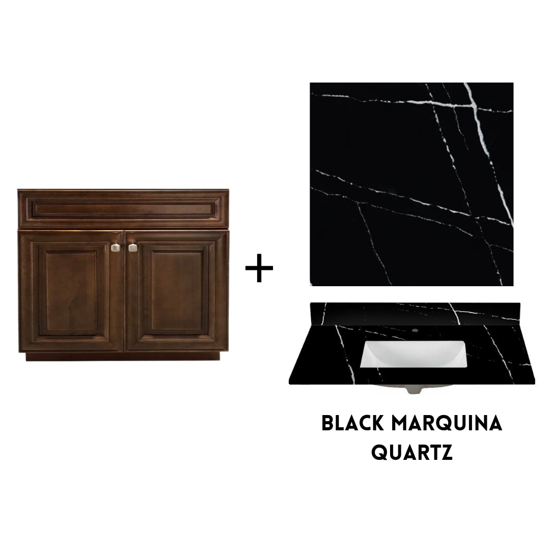 RTA Maple Walnut Raised Panel 36" Freestanding Bathroom Vanity Sink Base with Optional Quartz or Ceramic Countertop