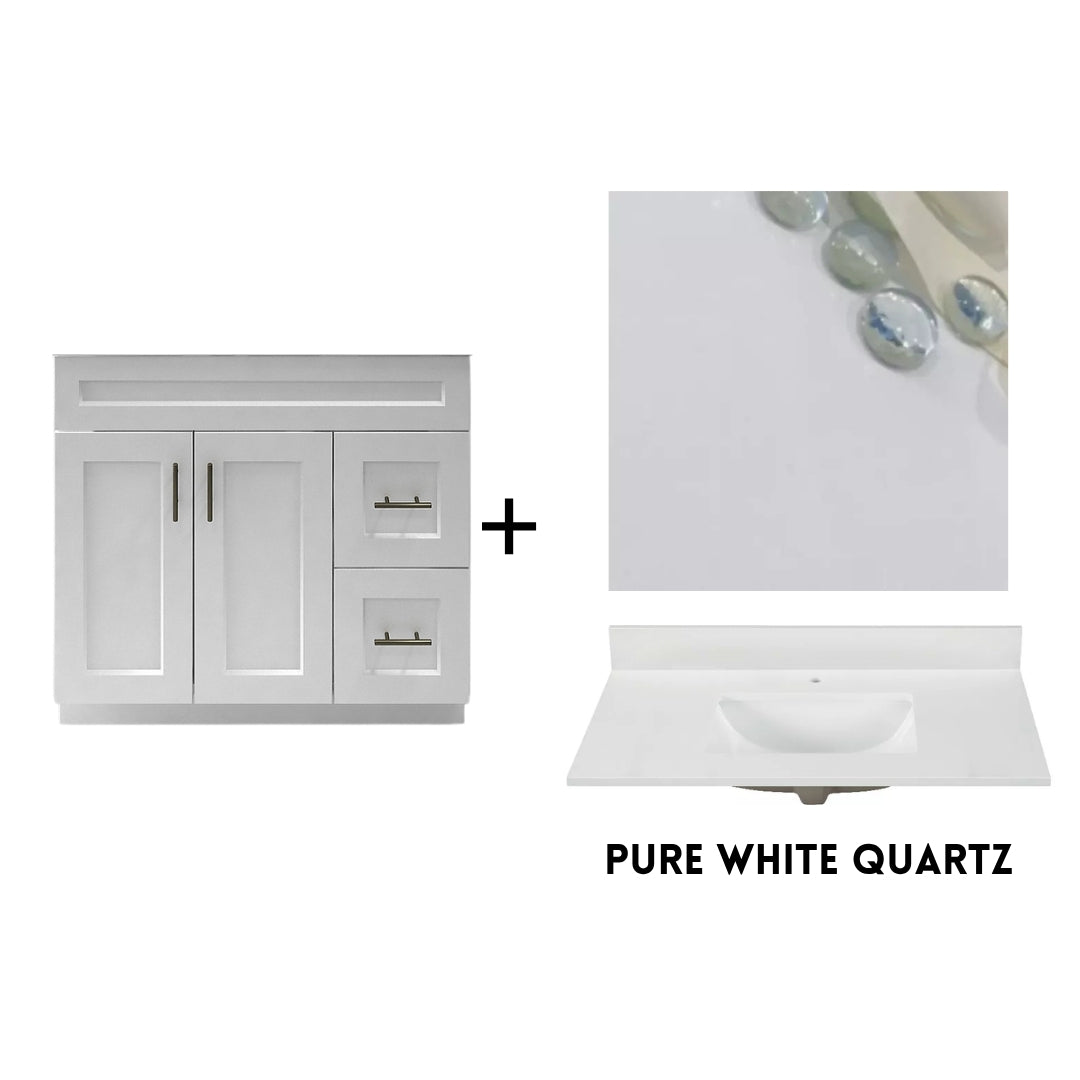 RTA White Shaker 36" Freestanding Bathroom Vanity Combo Base with Optional Quartz or Ceramic Countertop