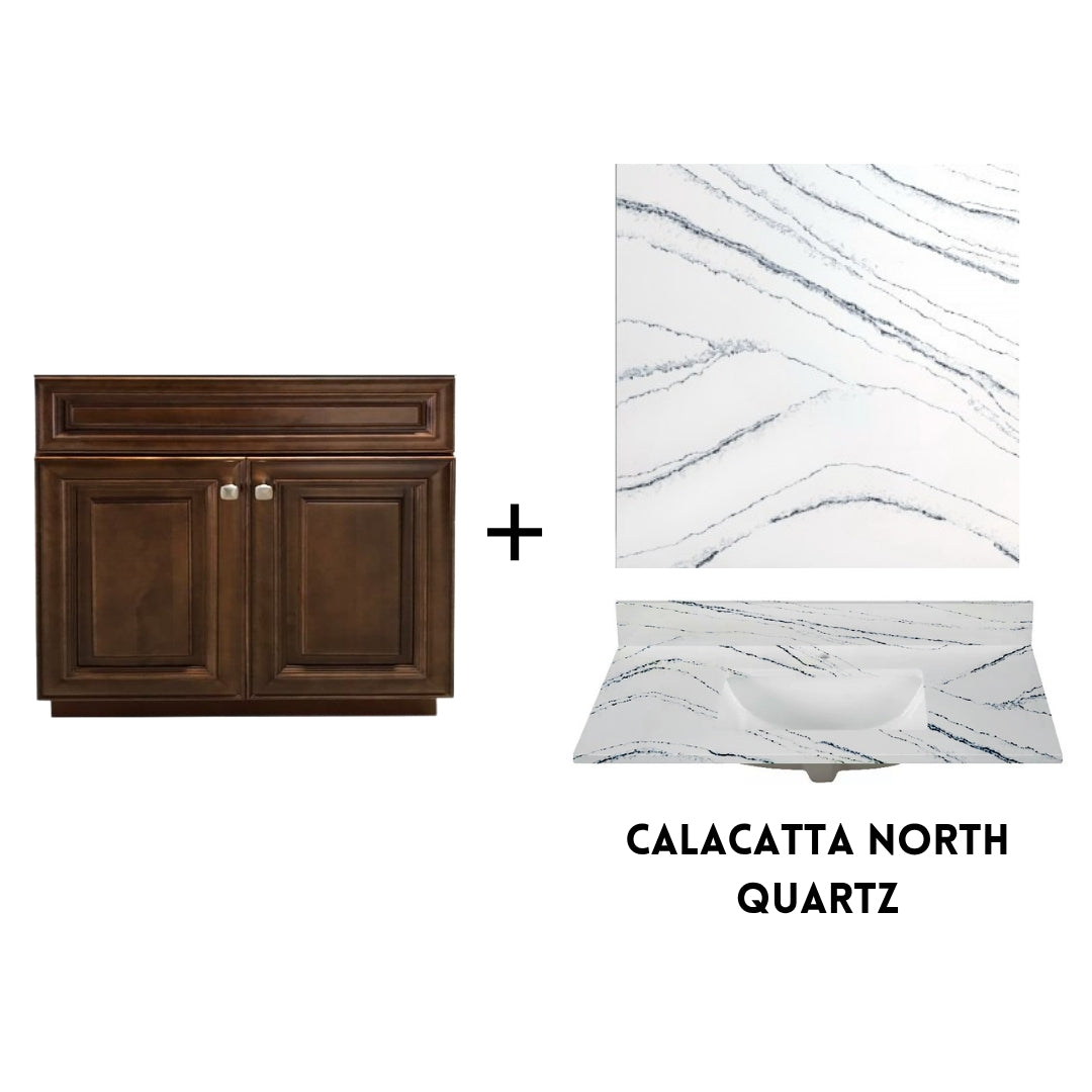 RTA Maple Walnut Raised Panel 36" Freestanding Bathroom Vanity Sink Base with Optional Quartz or Ceramic Countertop