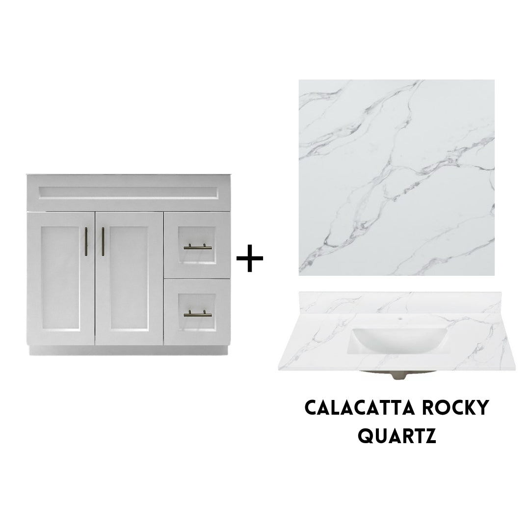 RTA White Shaker 36" Freestanding Bathroom Vanity Combo Base with Optional Quartz or Ceramic Countertop