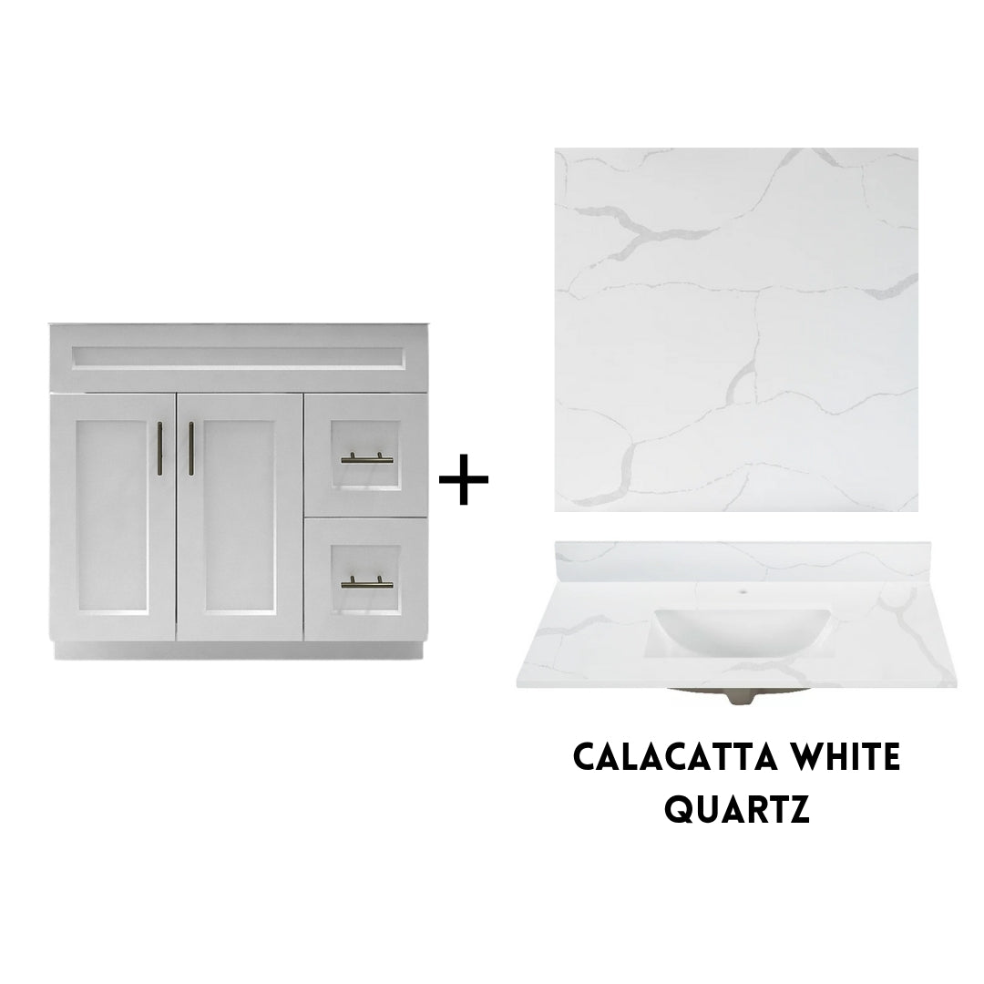 RTA White Shaker 36" Freestanding Bathroom Vanity Combo Base with Optional Quartz or Ceramic Countertop