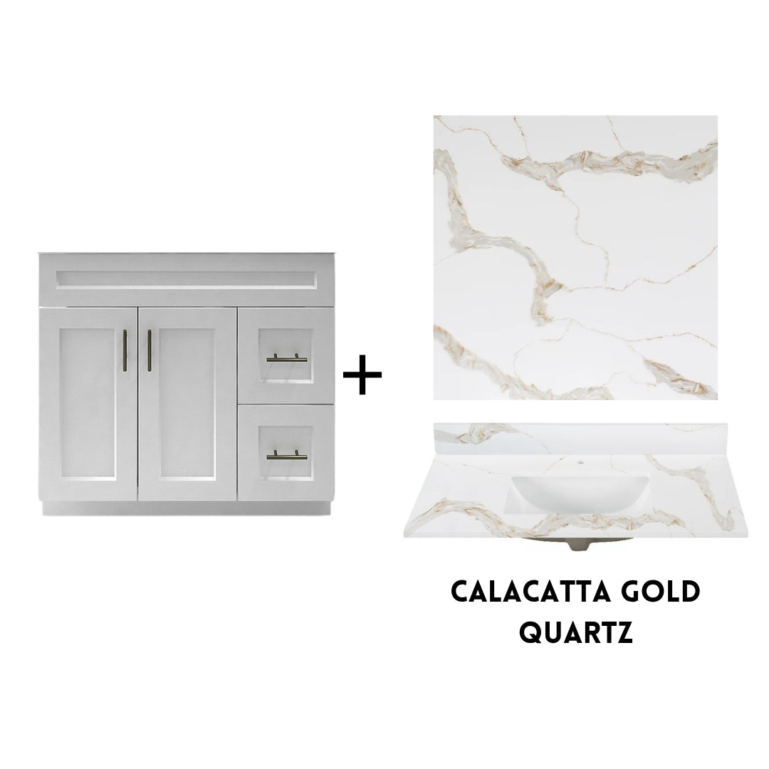 RTA White Shaker 36" Freestanding Bathroom Vanity Combo Base with Optional Quartz or Ceramic Countertop
