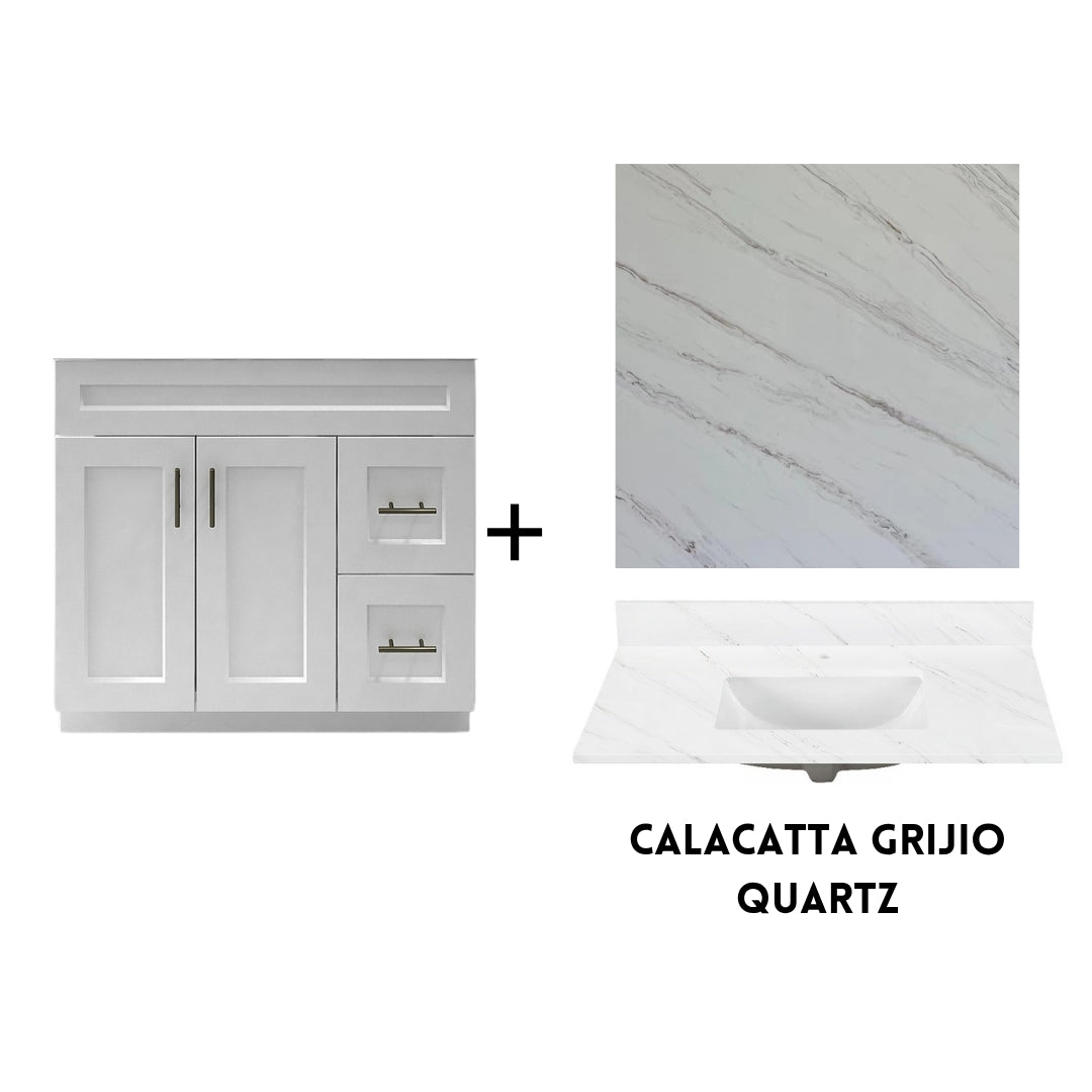 RTA White Shaker 36" Freestanding Bathroom Vanity Combo Base with Optional Quartz or Ceramic Countertop
